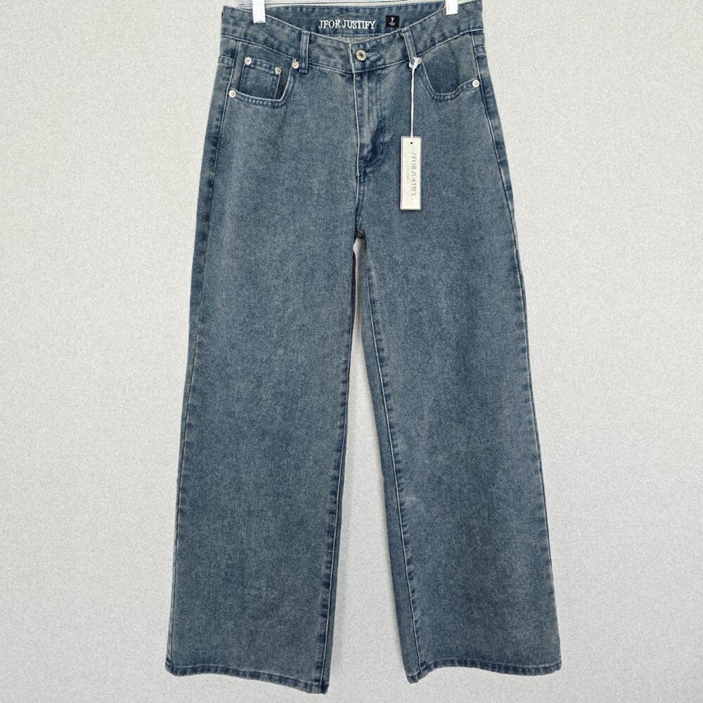 J for Justify Wide Leg Jeans 7 Medium Wash Cherry Pocket Y2K NWT